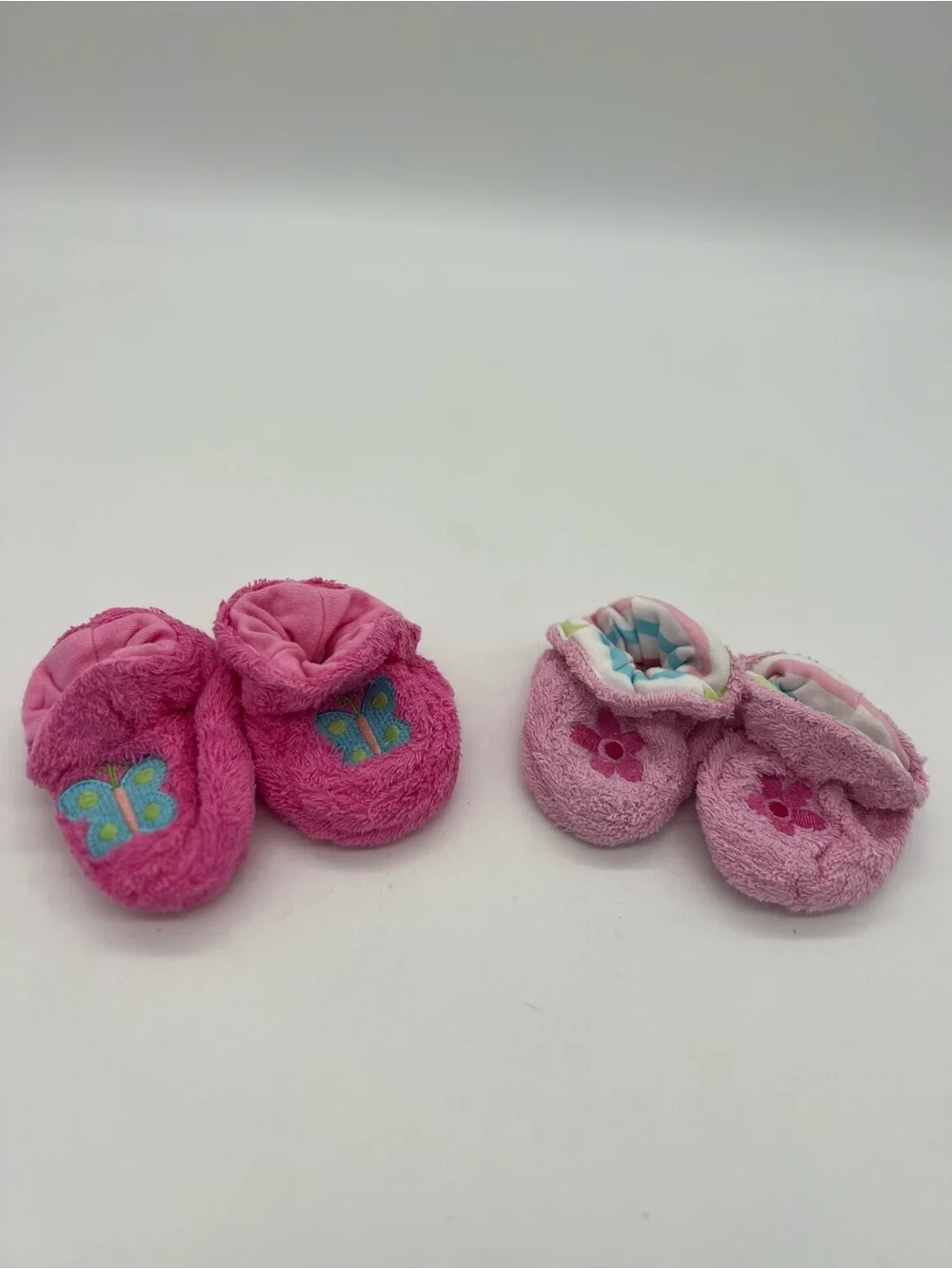Baby Girl Soft Pink Slippers Butterfly And Flower 0-6 Months Set Of 2